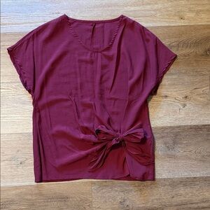 SHEIN Burgundy Short Sleeve Tie-Front Blouse
